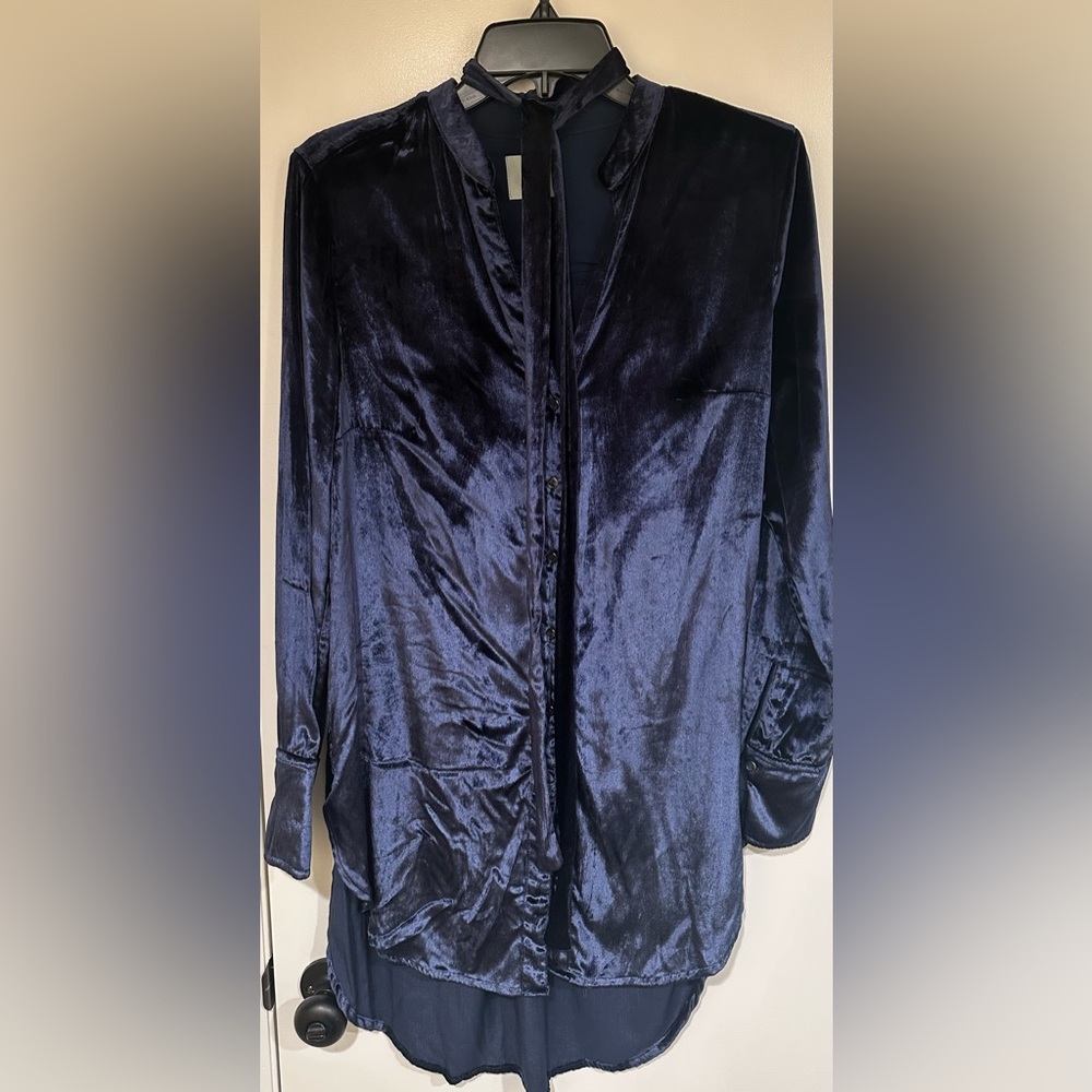 Navy Velvet High-Low Blouse